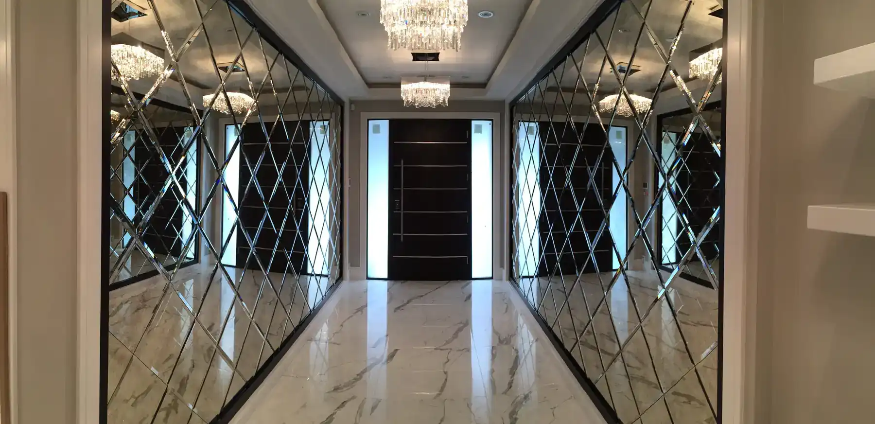 Custom mirrored entry hall panels by Alpha Glass Ltd
