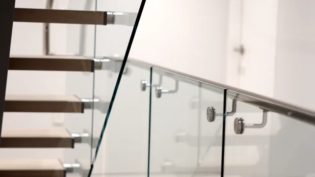 Glass panels on stainless standoffs beside the floating treads