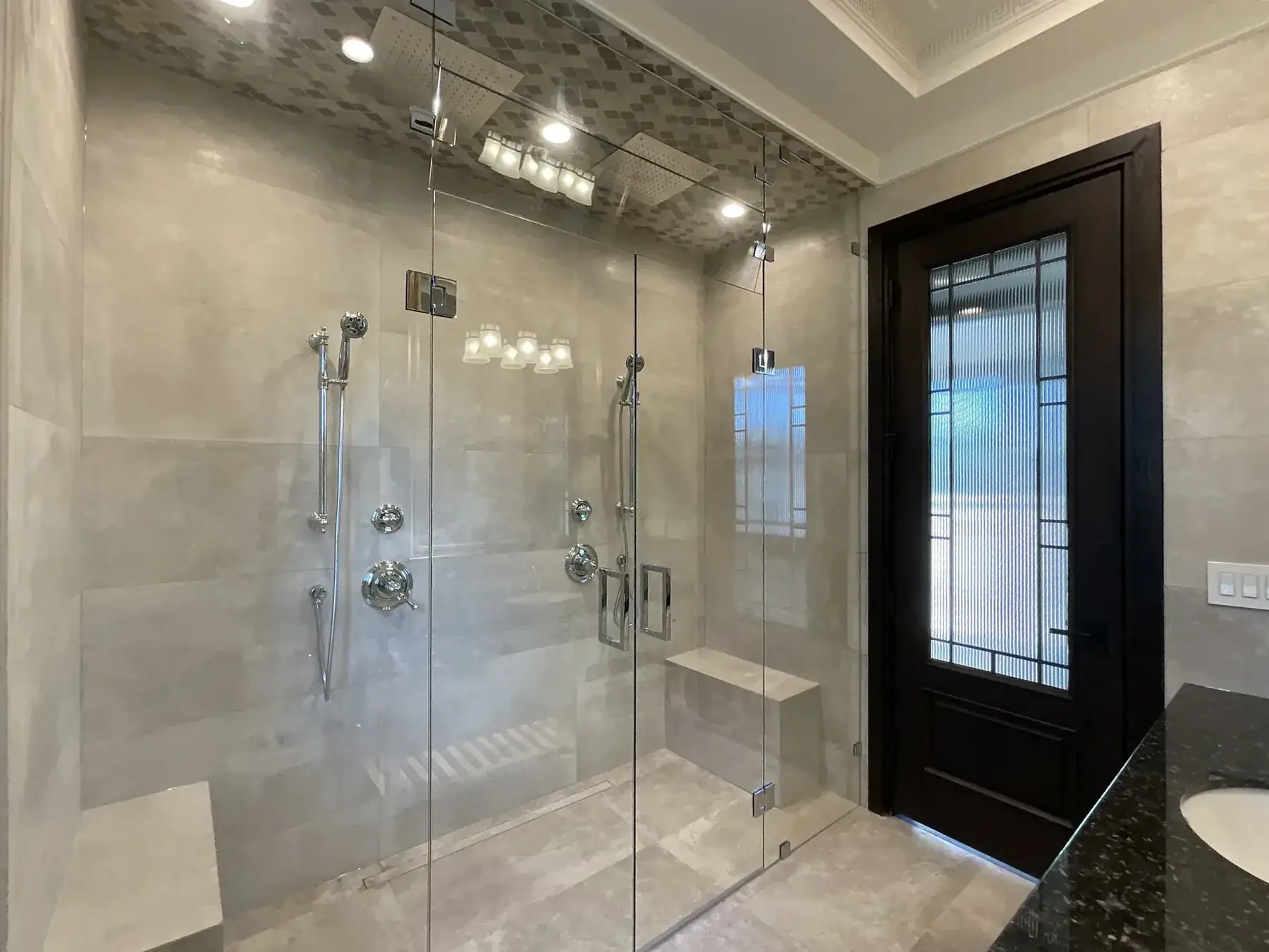 Steam room doors installed by Alpha Glass Ltd in Greater Vancouver
