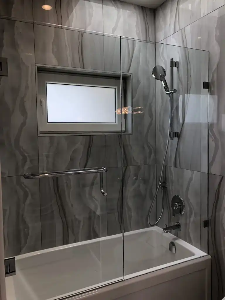 Frameless swing shower door by Alpha Glass Ltd, project photo 56