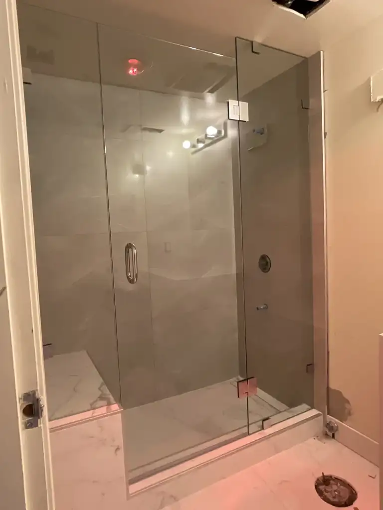 Frameless swing shower door by Alpha Glass Ltd, project photo 60